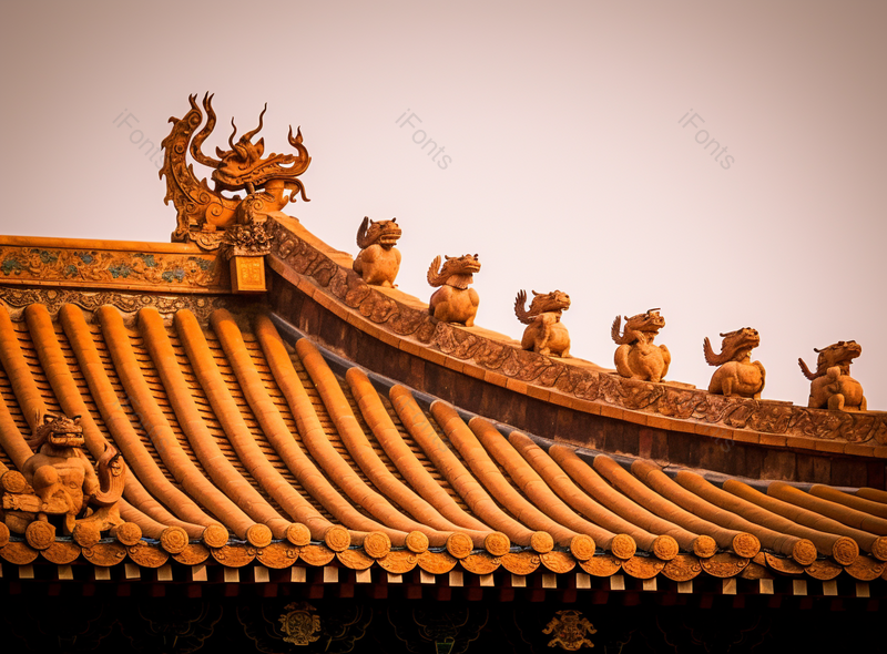 神兽在古建筑屋檐垂脊上庄严摆放,高清,摄影图,摄影图片,图片大全,摄影图免费下载